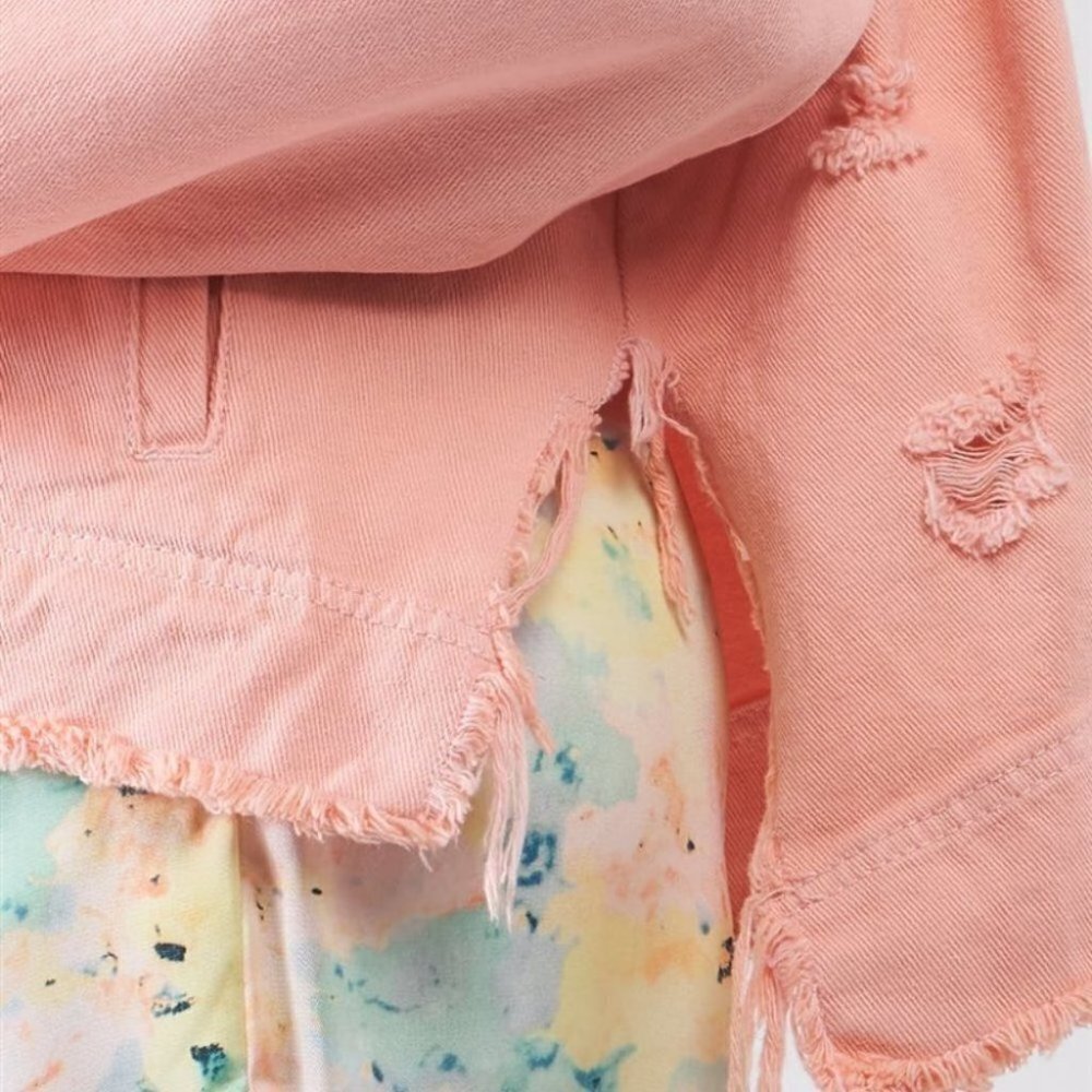 Washed Peach Distressed Button-Down Jacket - Picture 4 of 4